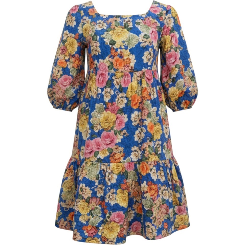 Johnny Was NWT Floral Tiered Silk Blend Mini Dress Boho Resort Romantic A-Line M